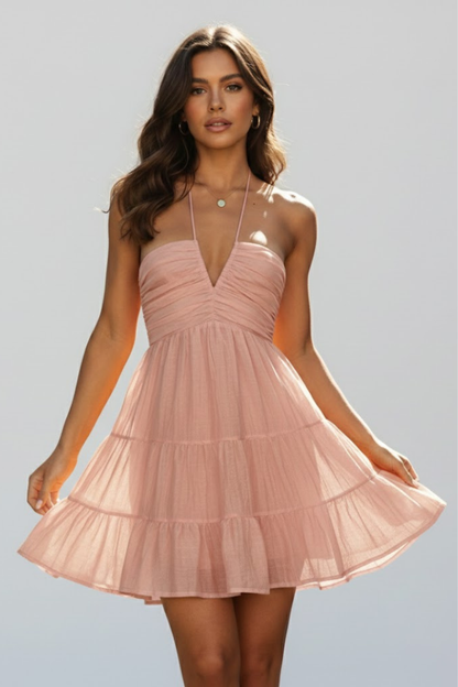 Kaia | Women’s Halter Mini Dress with Tiered Ruffle Skirt