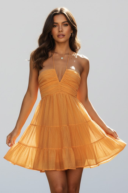 Kaia | Women’s Halter Mini Dress with Tiered Ruffle Skirt