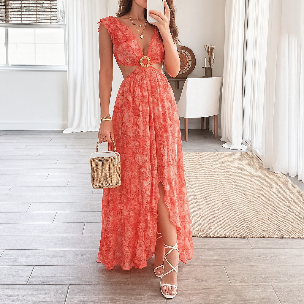 Elara | Women’s Floral Print V-Neck Maxi Dress