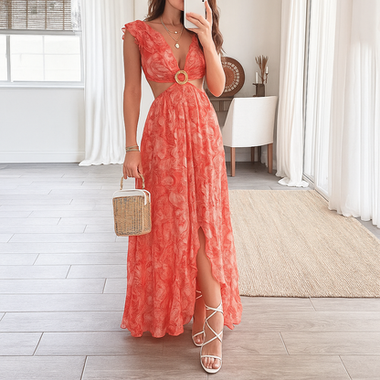 Elara | Women’s Floral Print V-Neck Maxi Dress