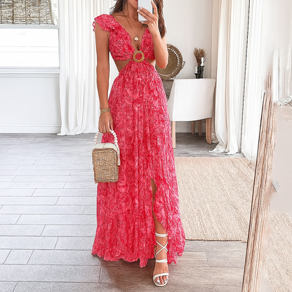 Elara | Women’s Floral Print V-Neck Maxi Dress