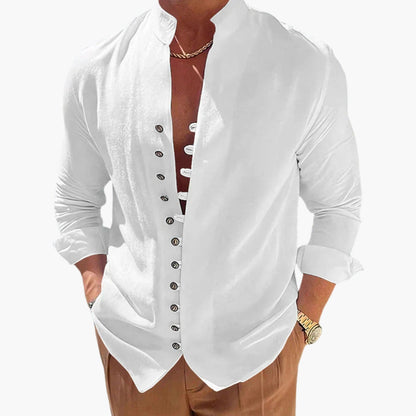 Nolan | Men’s Stand Collar Plain Button-Up Shirt