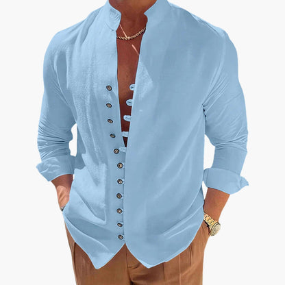 Nolan | Men’s Stand Collar Plain Button-Up Shirt