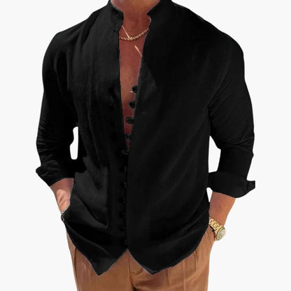 Nolan | Men’s Stand Collar Plain Button-Up Shirt