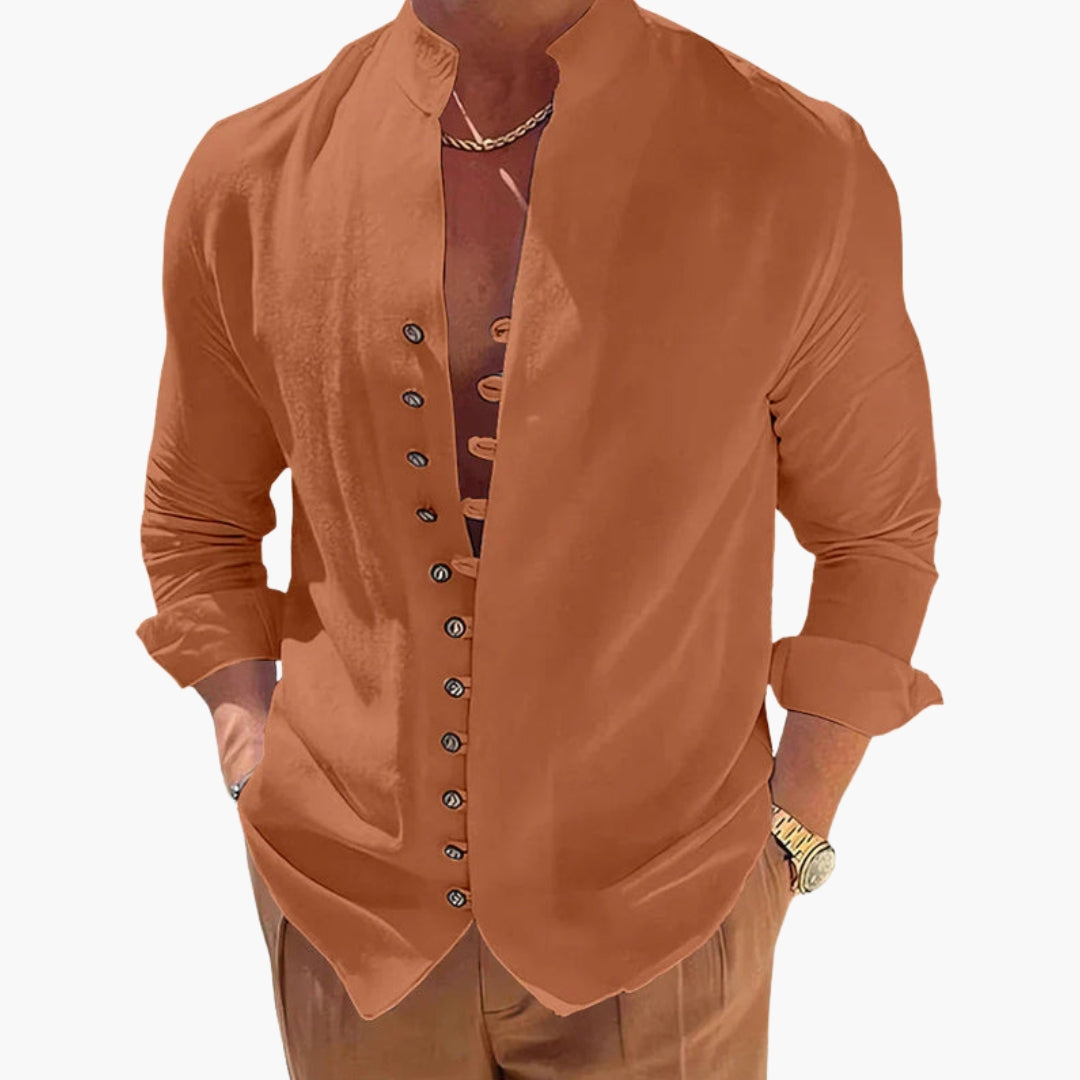 Nolan | Men’s Stand Collar Plain Button-Up Shirt