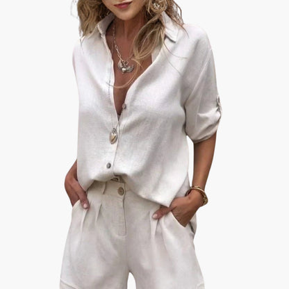 Jordyn | Women’s Shirt Collar Button-Front Short Set