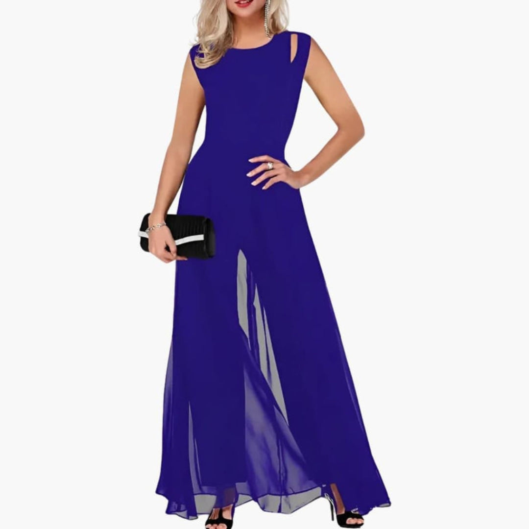 Evangeline | Women’s Round Neck Overlay Wide-Leg Jumpsuit