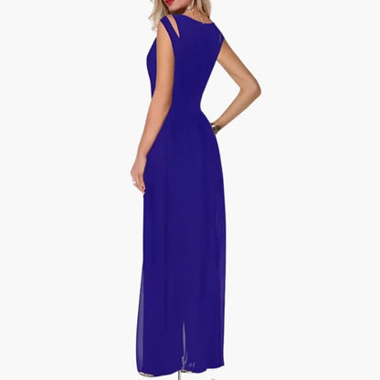 Evangeline | Women’s Round Neck Overlay Wide-Leg Jumpsuit
