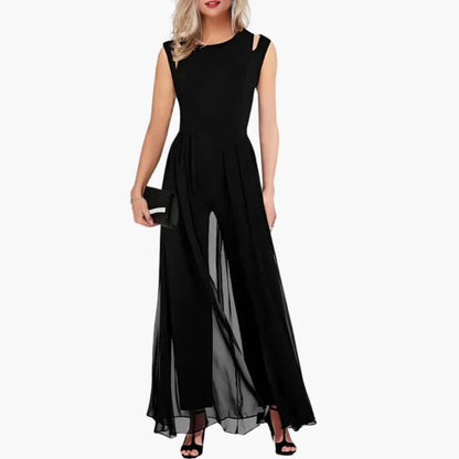 Evangeline | Women’s Round Neck Overlay Wide-Leg Jumpsuit