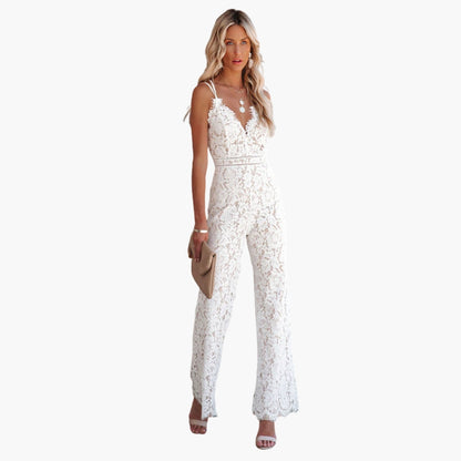 Juliette | Women’s V-Neck Openwork Back Wide-Leg Jumpsuit
