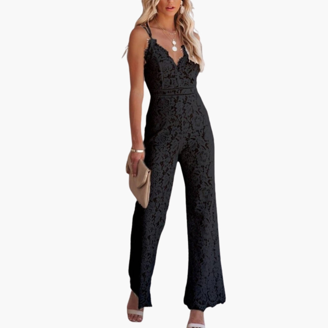 Juliette | Women’s V-Neck Openwork Back Wide-Leg Jumpsuit