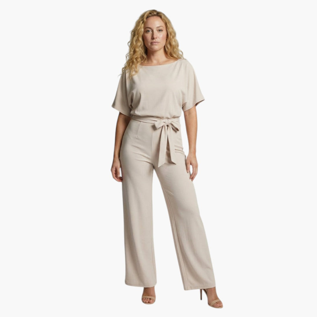 Genevieve | Women’s Boat Neck Waist-Tie Wide-Leg Jumpsuit