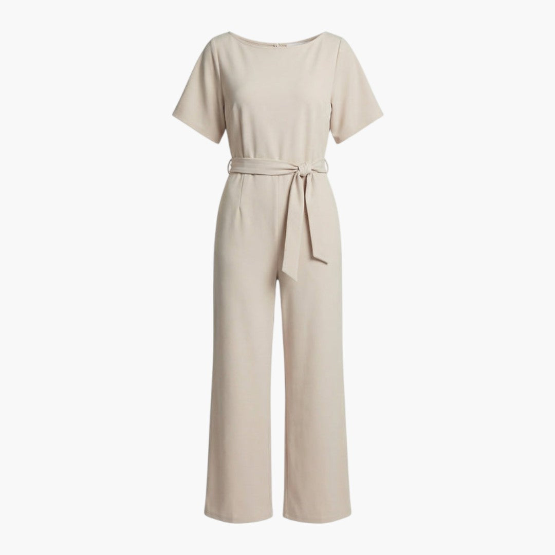 Genevieve | Women’s Boat Neck Waist-Tie Wide-Leg Jumpsuit