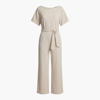 Genevieve | Women’s Boat Neck Waist-Tie Wide-Leg Jumpsuit