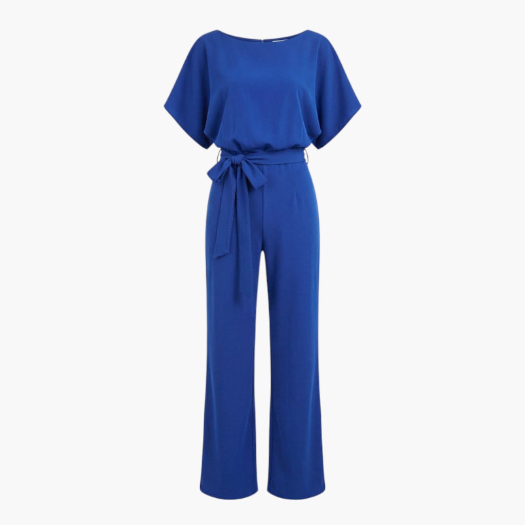 Genevieve | Women’s Boat Neck Waist-Tie Wide-Leg Jumpsuit