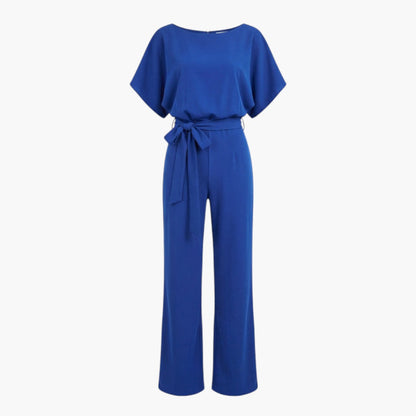 Genevieve | Women’s Boat Neck Waist-Tie Wide-Leg Jumpsuit