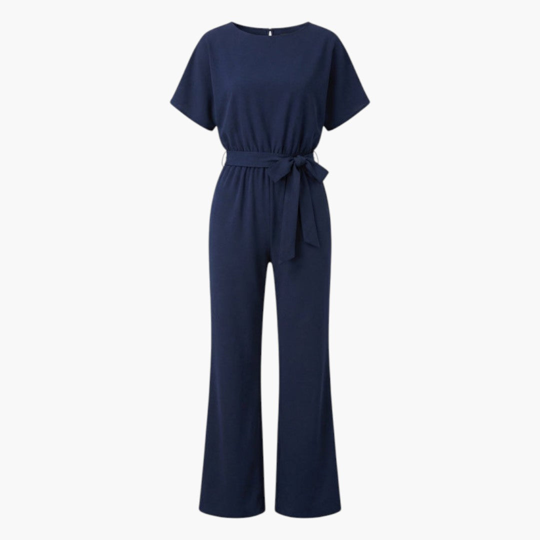 Genevieve | Women’s Boat Neck Waist-Tie Wide-Leg Jumpsuit