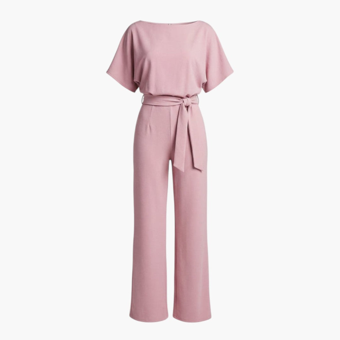 Genevieve | Women’s Boat Neck Waist-Tie Wide-Leg Jumpsuit