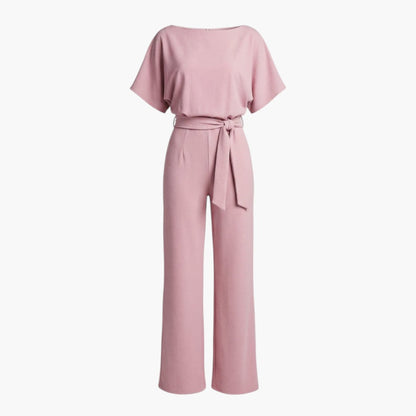 Genevieve | Women’s Boat Neck Waist-Tie Wide-Leg Jumpsuit