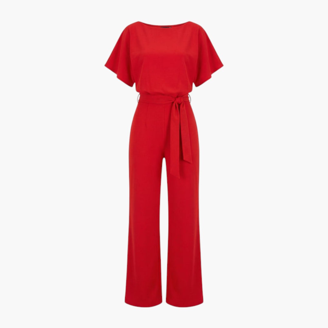 Genevieve | Women’s Boat Neck Waist-Tie Wide-Leg Jumpsuit
