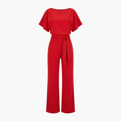Genevieve | Women’s Boat Neck Waist-Tie Wide-Leg Jumpsuit