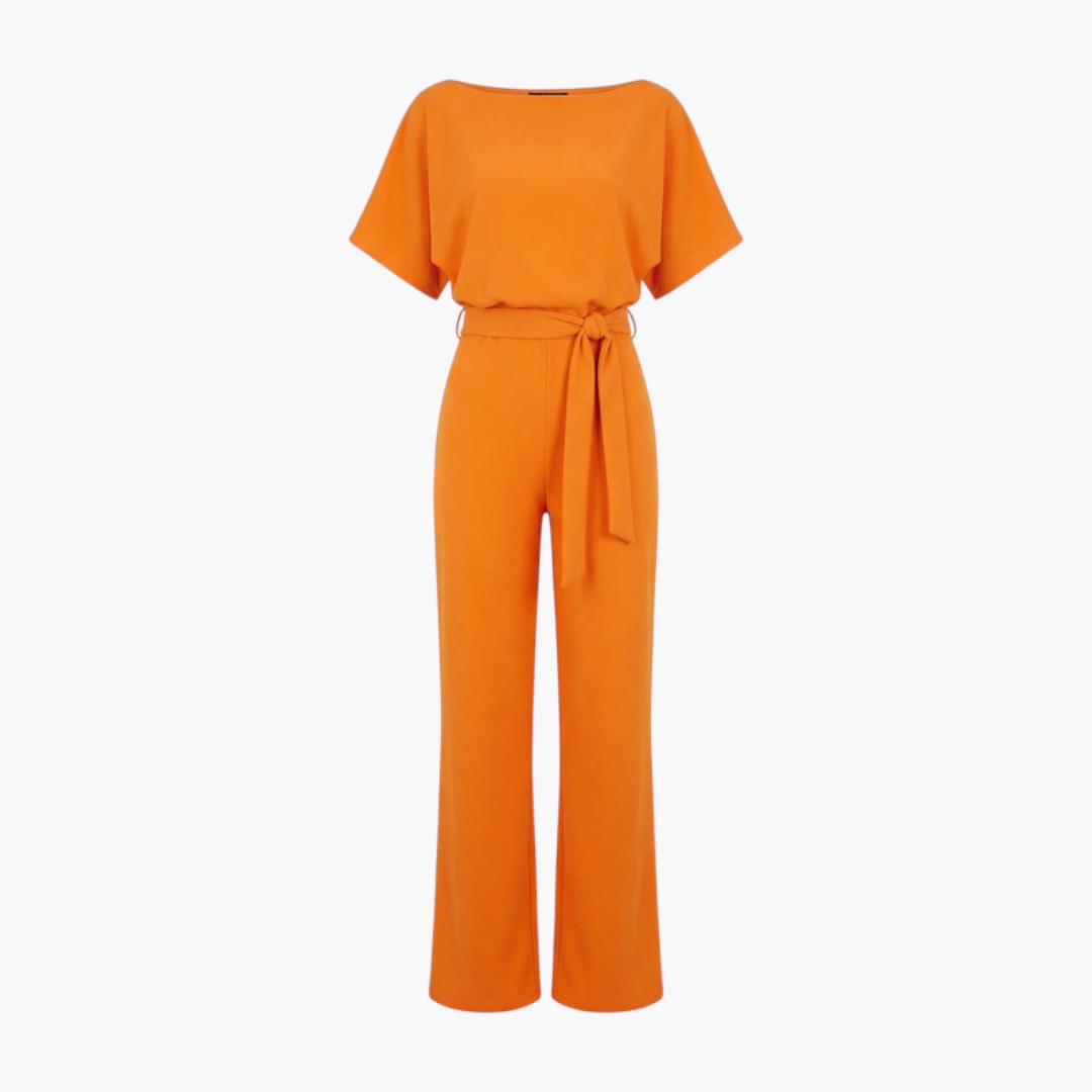 Genevieve | Women’s Boat Neck Waist-Tie Wide-Leg Jumpsuit