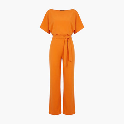 Genevieve | Women’s Boat Neck Waist-Tie Wide-Leg Jumpsuit