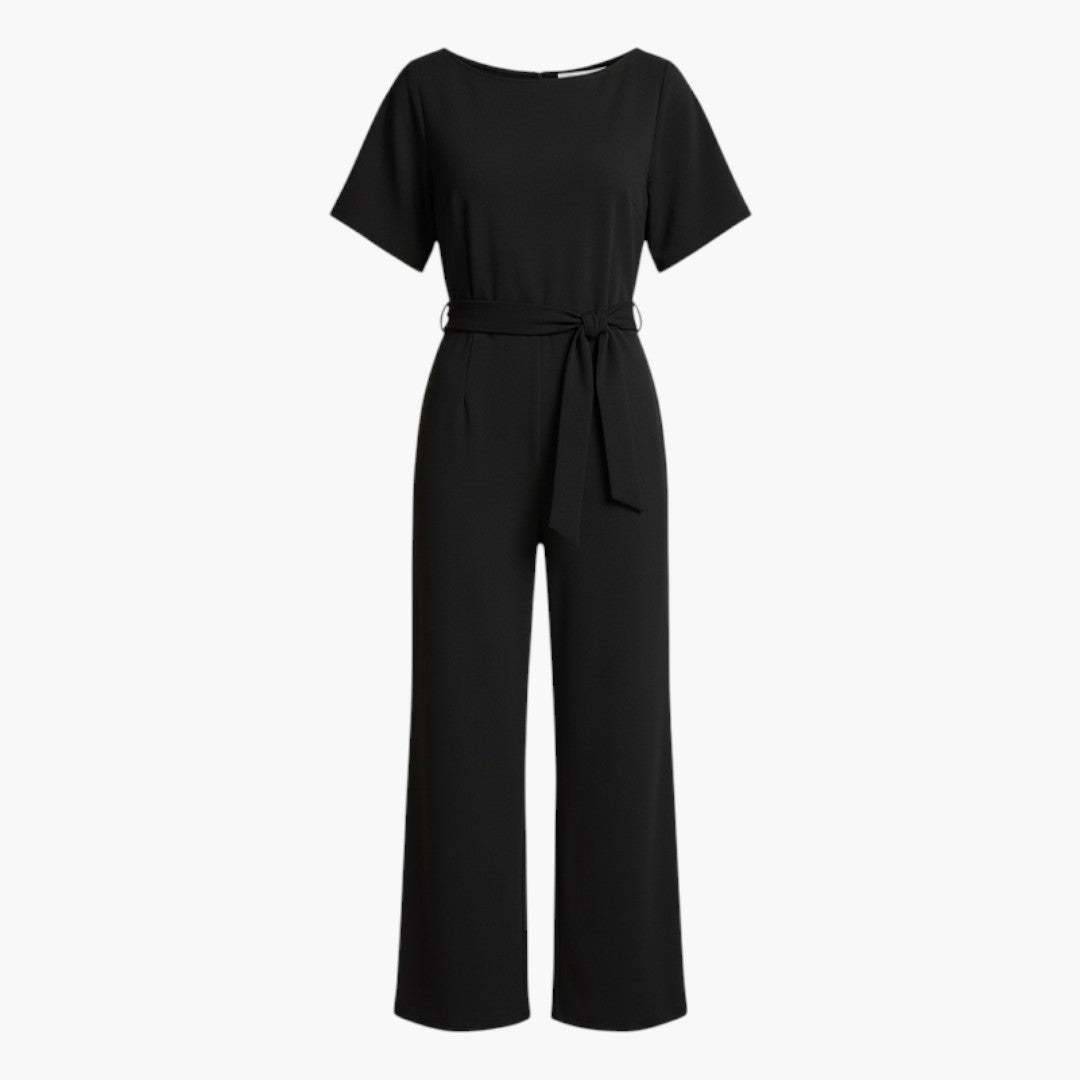 Genevieve | Women’s Boat Neck Waist-Tie Wide-Leg Jumpsuit