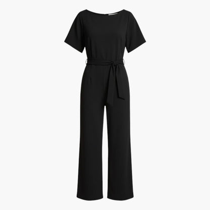 Genevieve | Women’s Boat Neck Waist-Tie Wide-Leg Jumpsuit