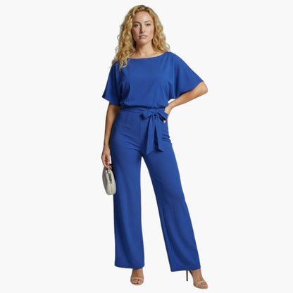 Genevieve | Women’s Boat Neck Waist-Tie Wide-Leg Jumpsuit