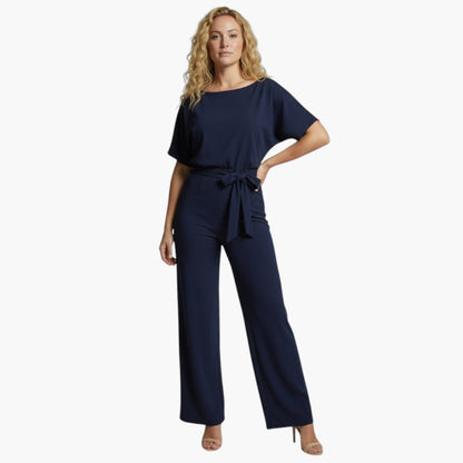 Genevieve | Women’s Boat Neck Waist-Tie Wide-Leg Jumpsuit