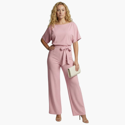 Genevieve | Women’s Boat Neck Waist-Tie Wide-Leg Jumpsuit