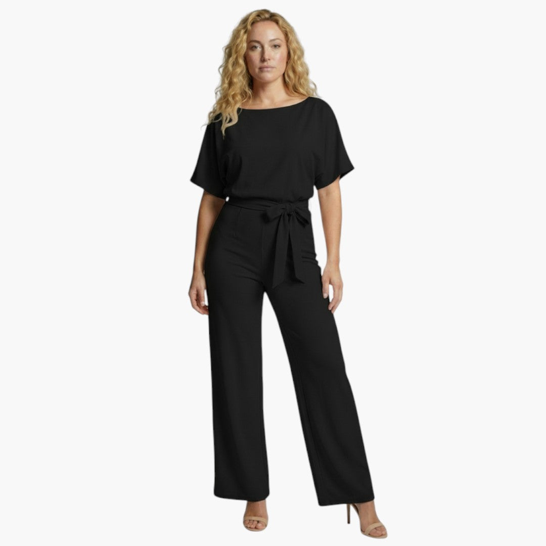 Genevieve | Women’s Boat Neck Waist-Tie Wide-Leg Jumpsuit