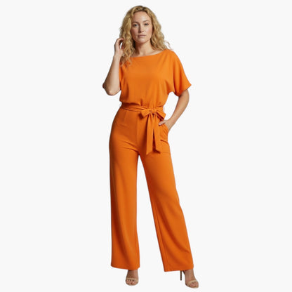 Genevieve | Women’s Boat Neck Waist-Tie Wide-Leg Jumpsuit