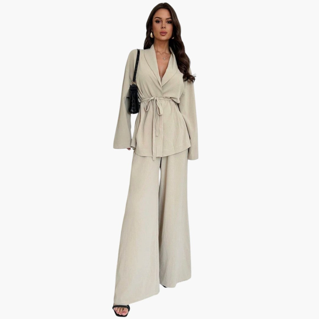 Anastasia | Women’s Wrap Collar Belted Wide-Leg Jumpsuit