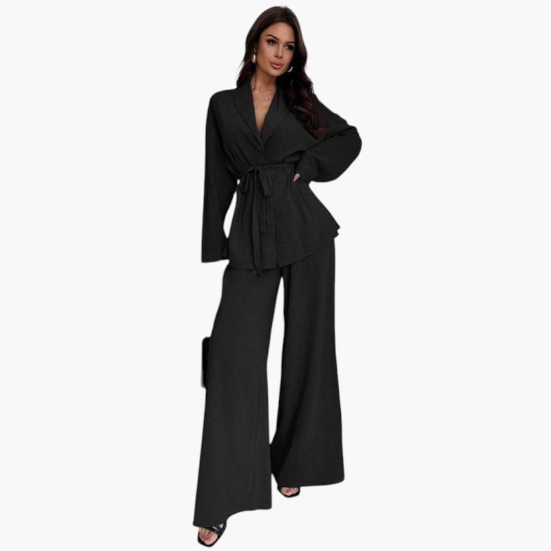 Anastasia | Women’s Wrap Collar Belted Wide-Leg Jumpsuit