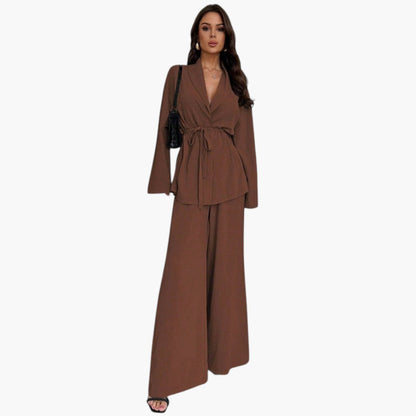 Anastasia | Women’s Wrap Collar Belted Wide-Leg Jumpsuit