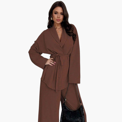 Anastasia | Women’s Wrap Collar Belted Wide-Leg Jumpsuit