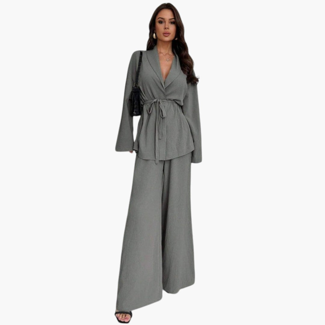 Anastasia | Women’s Wrap Collar Belted Wide-Leg Jumpsuit