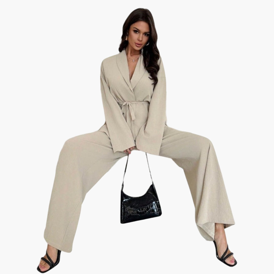 Anastasia | Women’s Wrap Collar Belted Wide-Leg Jumpsuit