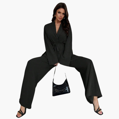 Anastasia | Women’s Wrap Collar Belted Wide-Leg Jumpsuit