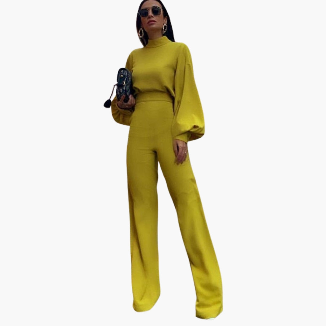 Winona | Women’s High Collar Long Sleeve Wide-Leg Jumpsuit