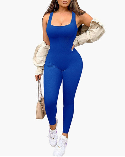 Jemima | Women’s Square Neck Ribbed Sculpting Jumpsuit
