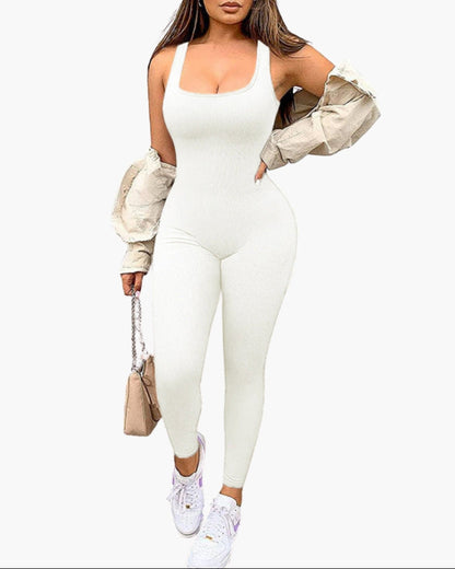 Jemima | Women’s Square Neck Ribbed Sculpting Jumpsuit