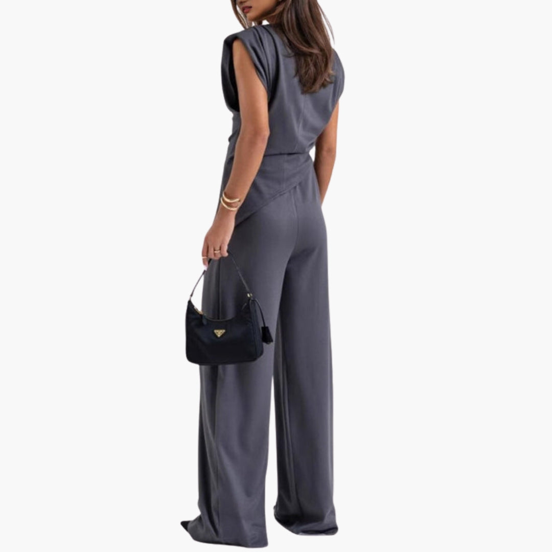 Isolde | Women’s Draped Neck Wide-Leg Jumpsuit