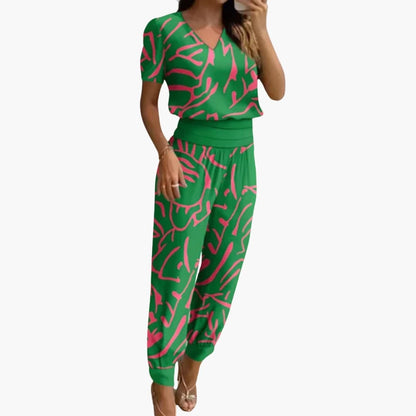 Catalina | Women’s V-Neck Marble Print Jumpsuit