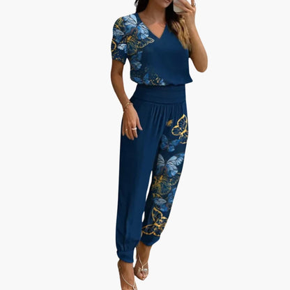 Catalina | Women’s V-Neck Marble Print Jumpsuit