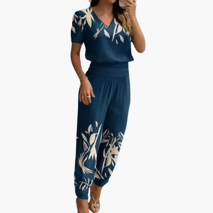 Catalina | Women’s V-Neck Marble Print Jumpsuit