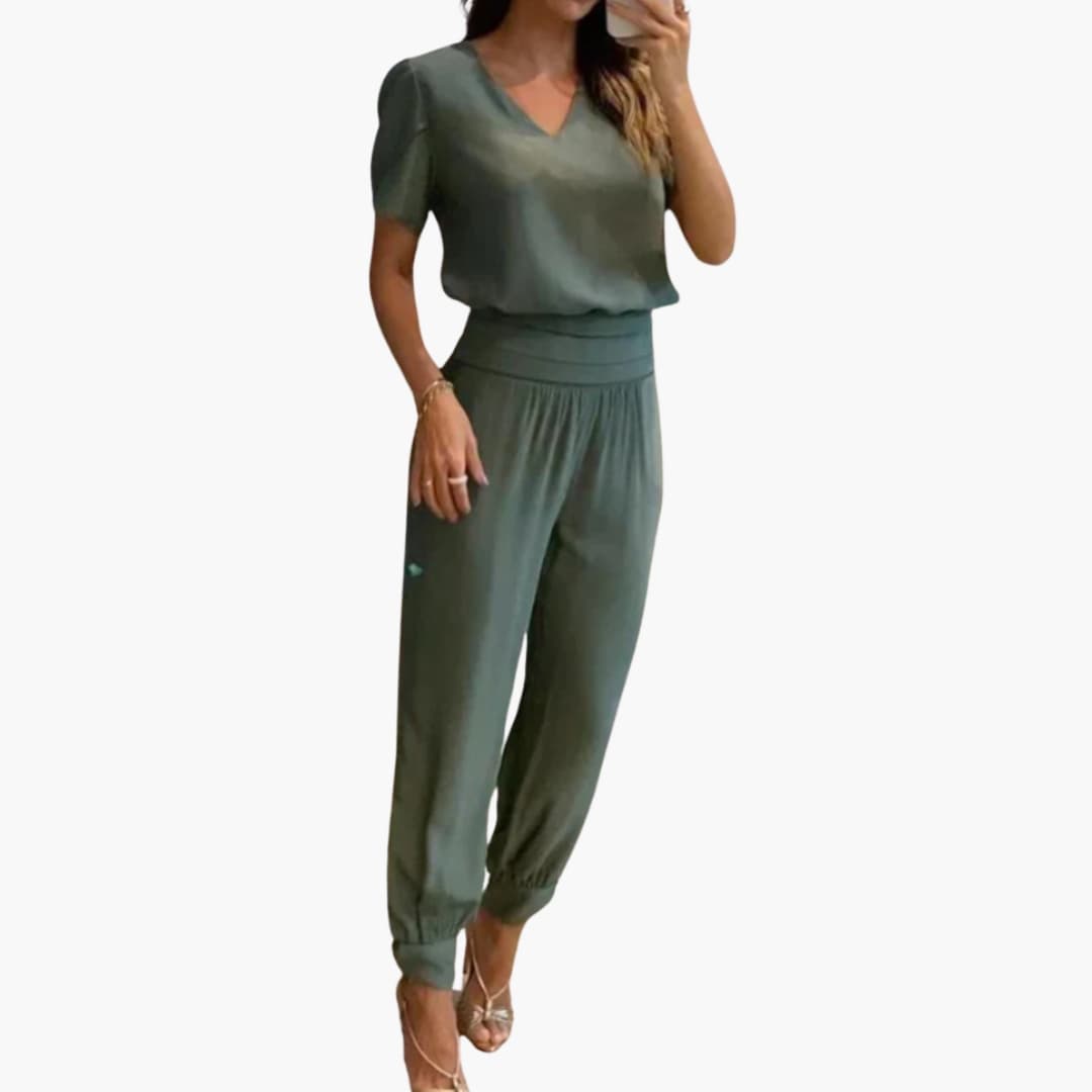 Catalina | Women’s V-Neck Marble Print Jumpsuit