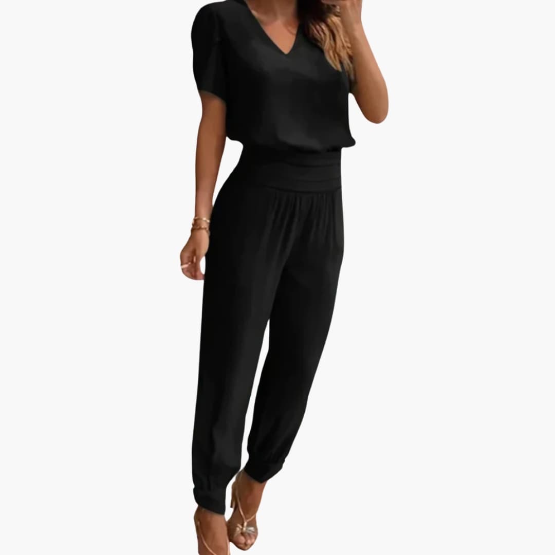 Catalina | Women’s V-Neck Marble Print Jumpsuit